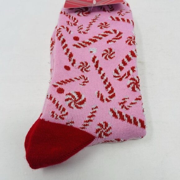 Charter Club Women One Size Christmas Candy Cane Holiday Crew Socks Pink/Red 060 - Picture 3 of 5